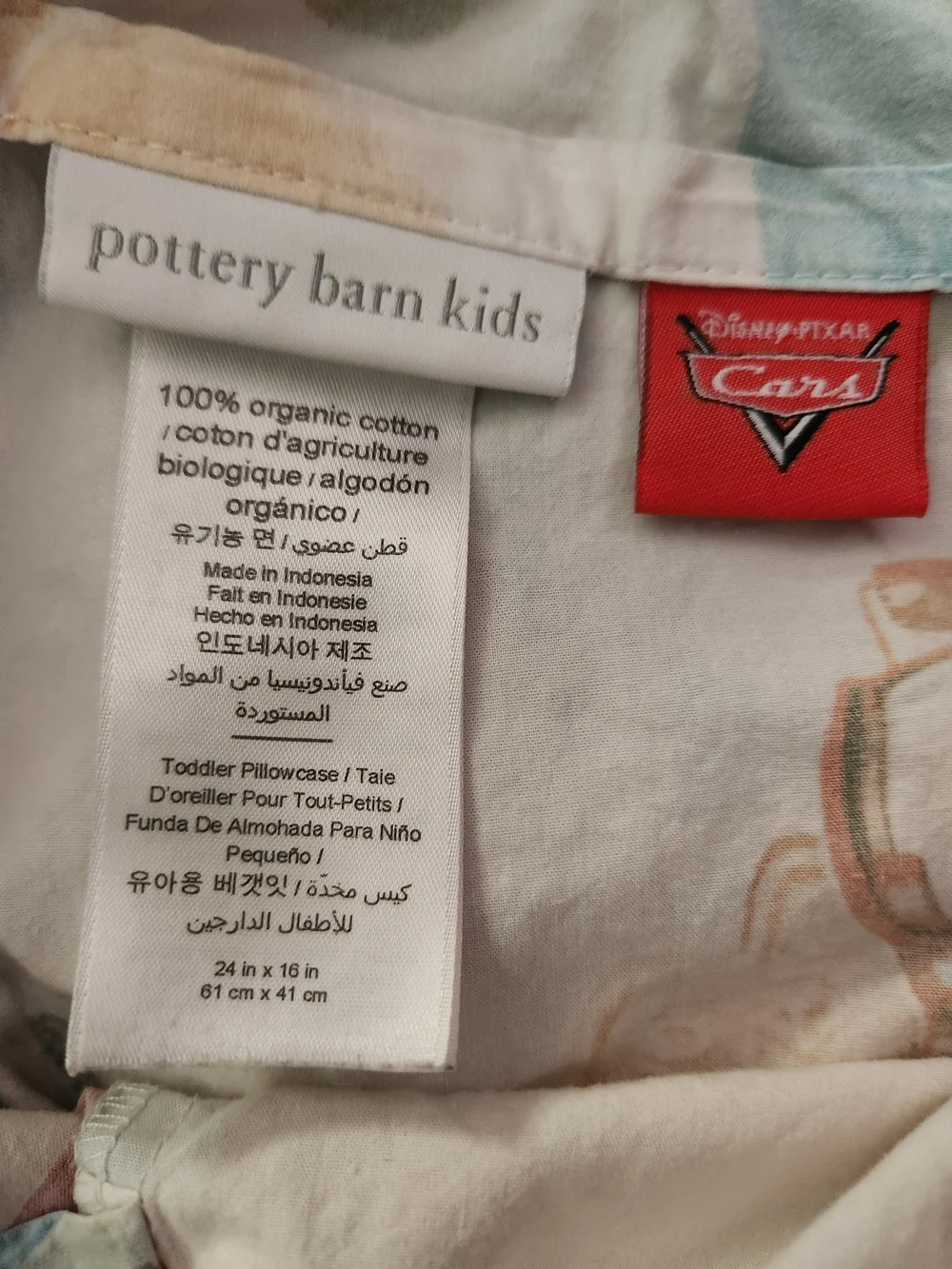 Pottery Barn Toddler Pillowcase (2) Kids Disney Pixar Cars Organic Cotton